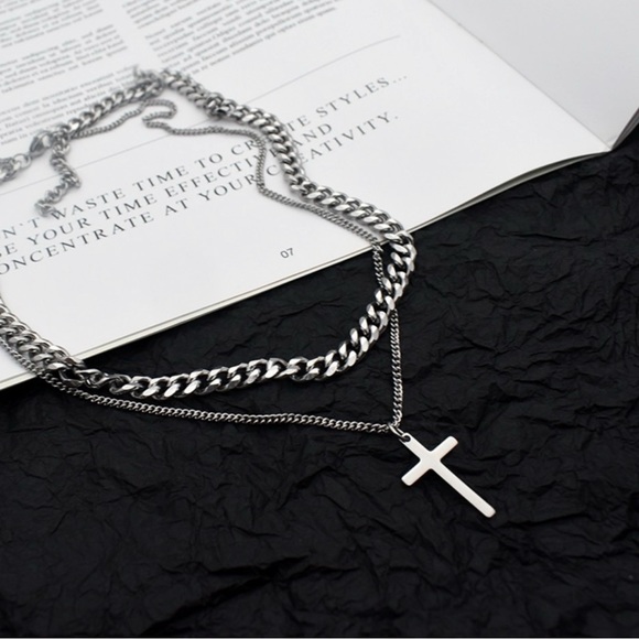Titanium Steel Layered Cross Pendant Necklace for Men Women,Cross Necklace - Picture 2 of 4